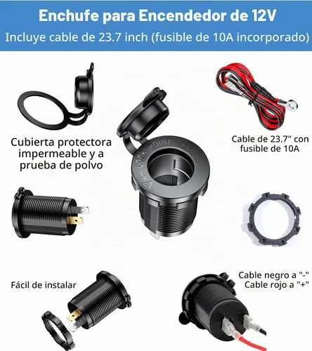 Vista 2 de KEWIG Enchufe de encendedor de cigarrillos de 12 V, enchufe impermeable para automóvil ATV RV de alimentación Oulet de 12 voltios, enchufe Negro