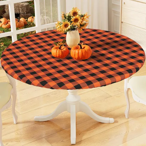 Vista 20 de misaya Mantel redondo ajustable con borde elástico, mantel de vinilo impermeable a cuadros de búfalo con parte trasera de franela para mesas Cuadros