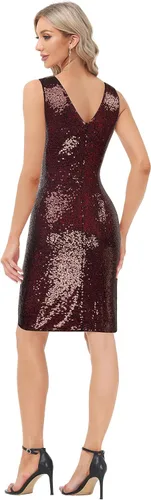 Vista 4 de GRACE KARIN Vestido de fiesta sexy con lentejuelas brillantes para mujer, vestido de club, sin mangas, cuello en V, vestido de cóctel fruncido
