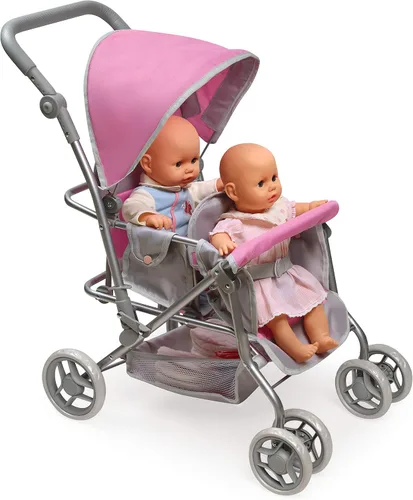 Vista 8 de Badger Basket carriola doble para muñecas - Carrito para muñeca bebé con asientos ajustables y canastilla de almacenamiento - Se ajusta a muñecas