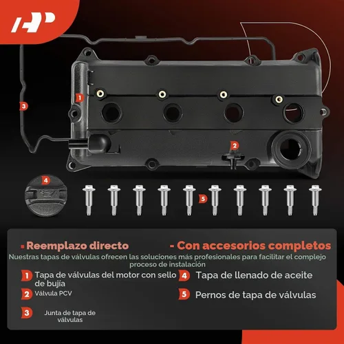 Vista 3 de Kit de cubierta de válvulas de motor A-Premium, con tapa de llenado de aceite y pernos y junta, compatible con Nissan Altima 2002-2006, Sentra