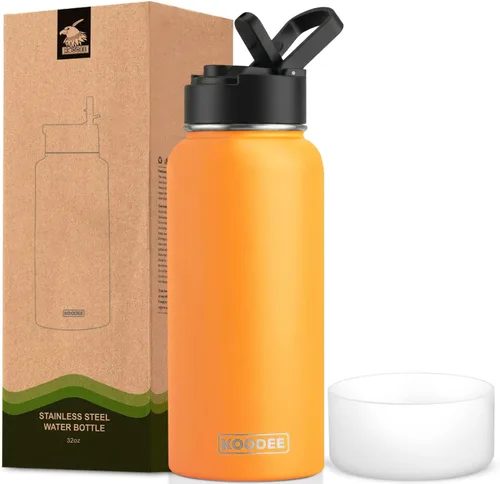 Vista 45 de koodee Botella de agua para niños, botella de agua de acero inoxidable de 12 onzas con aislamiento al vacío para la escuela, botella de agua de boca