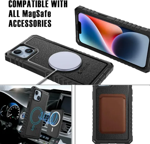 Vista 5 de Funda para iPhone 13/14 [6.1 pulgadas], a prueba de caídas de grado militar de 12 pies, resistente cobertura de cuerpo completo de 360°