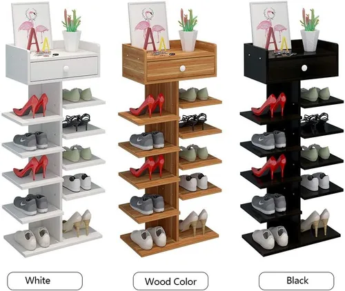 Vista 6 de Zapatero multicapa con cajón, blanco, ajustable de 8 niveles, 15.74 x 48 x 8.66 pulgadas