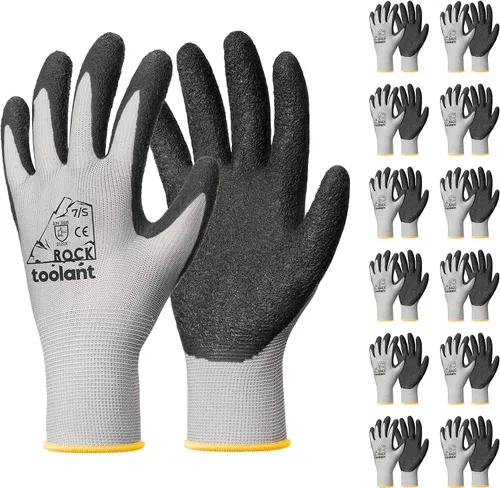 Vista 20 de toolant Guantes de trabajo de látex arrugado a granel, guantes de seguridad con revestimiento de goma para hombres y mujeres, 12 pares para Negro
