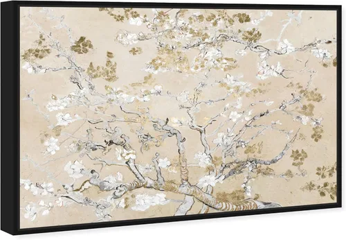Vista 2 de Oliver Gal Van Gogh en lienzo inspirado en flores doradas, arte de pared para sala de estar, dormitorio y baño, 15 x 10 pulgadas, marco flotante