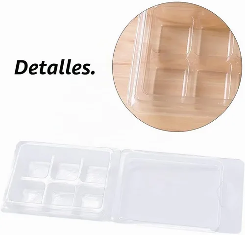 Vista 3 de 50 paquetes de moldes de cera derretida, recipientes de cera derretida, bandeja de plástico transparente de 6 cavidades para velas de cera derretida