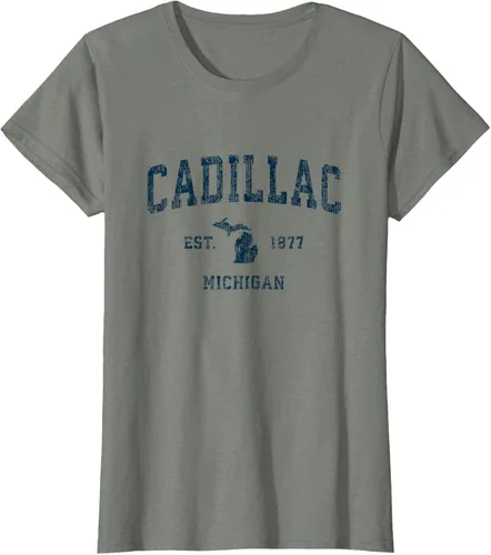 Vista 9 de Cadillac Michigan MI Vintage Sports Design Navy Print Camiseta