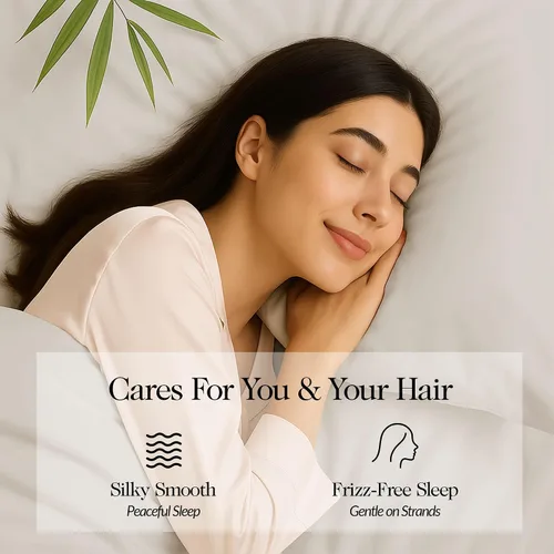 Vista 5 de Juego de 2 fundas de almohada de viscosa de bambú 100% cultivadas orgánicamente, refrescantes y transpirables, suaves como la seda, doble costura