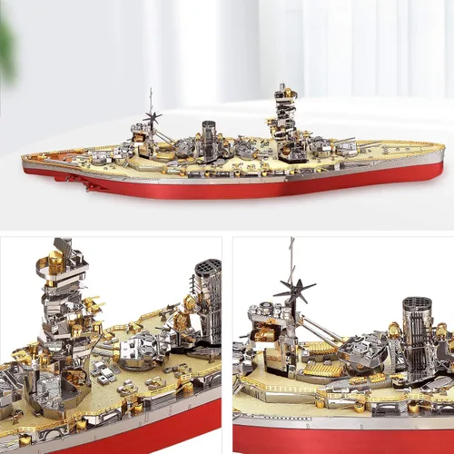 Vista 2 de Piececool Rompecabezas de metal 3D, kit de modelo de buque de guerra, acorazado Fuso, kit de construcción de modelos militares de embarcación