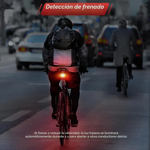 Vista 6 de Alarma de bicicleta con control remoto, luz trasera de bicicleta y luz de freno encendido/apagado automático USB-C recargable, sistema de alarma