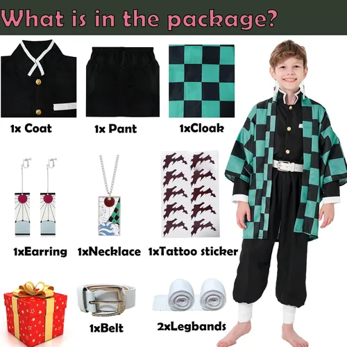 Vista 2 de PTXZEQ Disfraz de Tanjiro Kamado Demon Coslpay para Halloween Niños Audlt