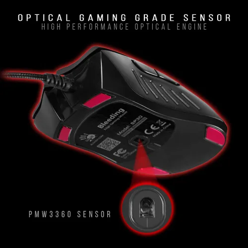 Vista 4 de Bloody SP30 - Mouse ergonómico para juegos con interruptor óptico, interruptor de mouse más rápido en juegos, sensor de grado entusiasta, 8 botones