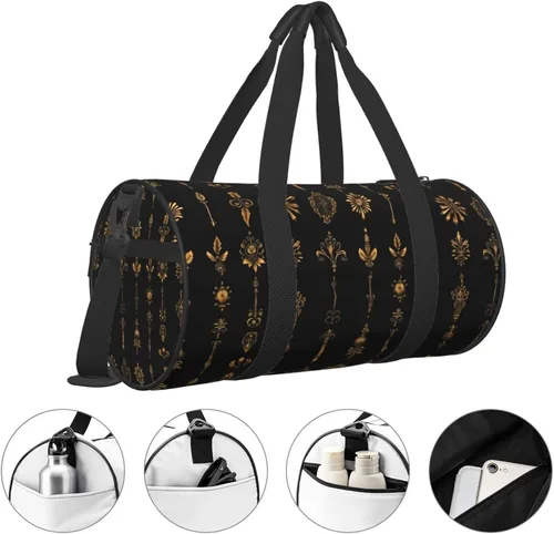 Vista 3 de Large Duffle Bag for Travel - Retro Gold Texture Q Print Gym Bag for Women Men, Travel Foldable Bags for Women Men with Zippered Multiple Pockets