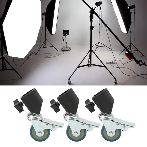 Vista 4 de Yctze Juego de 3 ruedas giratorias de 0.866 in para fotografía, soporte de luz, estudio de fotos, soporte de luz de iluminación, ruedas giratorias