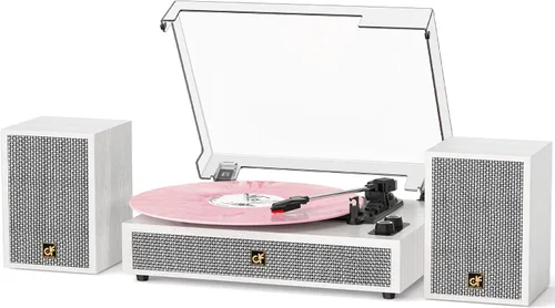 Vista 12 de Tocadiscos de vinilo con altavoces externos duales, tocadiscos Bluetooth vintage de 3 velocidades con altavoces estéreo, reproductor LP accionado