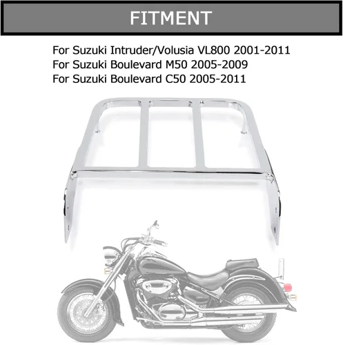 Vista 2 de Portaequipajes trasero para motocicleta Solo Seat Sissy Bar para Intruder Volusia VL800 2001-2011, para Boulevard M50 2005-2009 y para C50 2005-2011