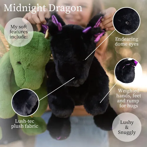 Vista 3 de World’s Softest - Lushee - Midnight Dragon - Peluche de animal para bebés, niños pequeños, adultos, adorables, de materiales de calidad, muy suaves
