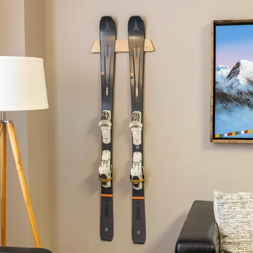 Vista 6 de StoreYourBoard Soporte de pared horizontal de madera para esquís – Organizador de pared de esquí resistente, soportes de esquí que ahorran espacio