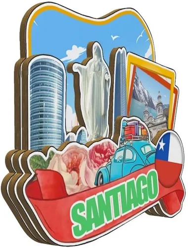 Vista 2 de Santiago - Imán de Chile para nevera de madera 3D, monumentos coleccionables de viaje, decoración hecha a mano, 4181