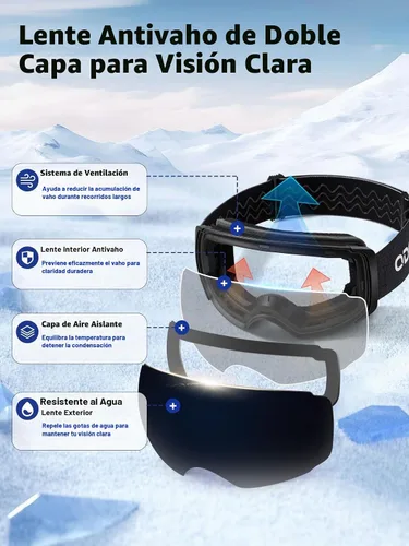 Vista 3 de Odoland Gafas de esquí magnéticas, 2 lentes intercambiables antivaho para Negro