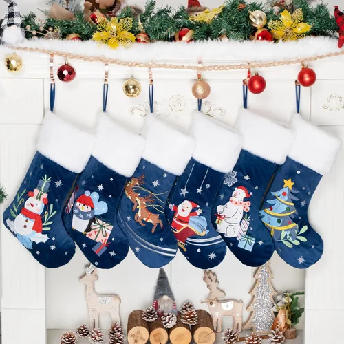 Vista 14 de LUBOT Juego de 4 medias de Navidad grandes para la familia, 20 pulgadas, silueta de búfalo rojo a cuadros para colgar en la chimenea, decoración