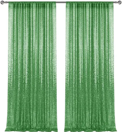Vista 94 de 2 paneles de cortinas de fondo de lentejuelas verdes de 8 pies, cortinas de fondo de fotografía con purpurina para decoración de Navidad, boda