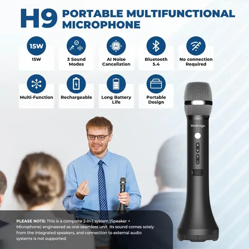 Vista 2 de Amplificador de voz inalámbrico Bluetooth, micrófono profesional inteligente con cancelación de ruido, micrófono de mano/escritorio de 15W con 3
