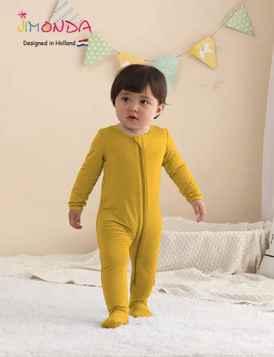 Vista 27 de Jimonda Pijama de bambú para bebé, unisex, para niños y niñas, de una pieza, manga larga, cierre de cremallera de 2 vías, mameluco
