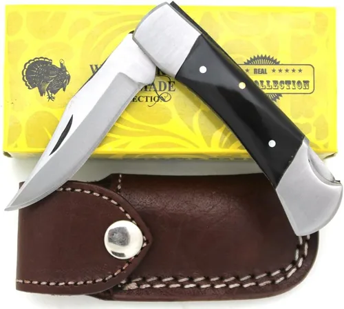 Vista 6 de Colección cuchillo plegable con funda de cuero hoja afilada de caza