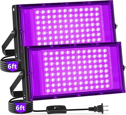 Vista 11 de 100W LED Black Lights with Switch+Plug, IP66 Waterproof, 1 Pack Blacklight Flood Light for Halloween, Neon Glow Party Supply, Bedroom, Fluorescent