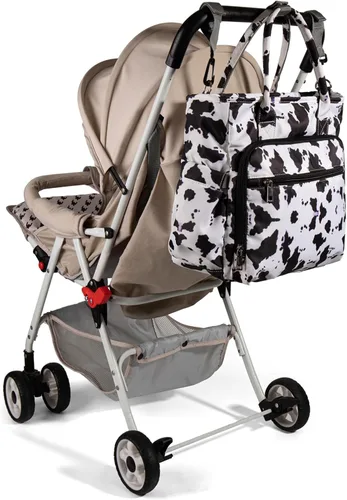 Vista 7 de Bolsa de pañales para bebé, portátil, impermeable y de gran capacidad, con correa para el hombro, ganchos para cochecito