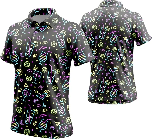 Vista 2 de Camisa de golf de los años 80 para hombre, ajuste seco, manga corta, estampada, divertidas, camisas de golf de los años 90 para hombre