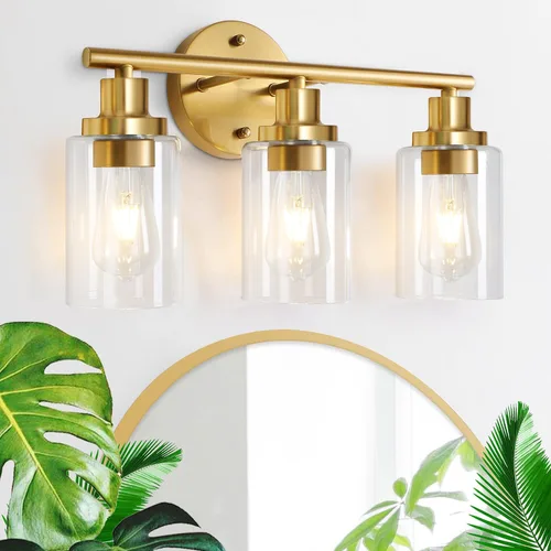 Vista 8 de Lámpara de pared de 2 luces, luz de tocador de baño sobre espejo Wall Sconce Light Fixture with Clear Glass Shade Brushed Nickel Modern Metal Wall