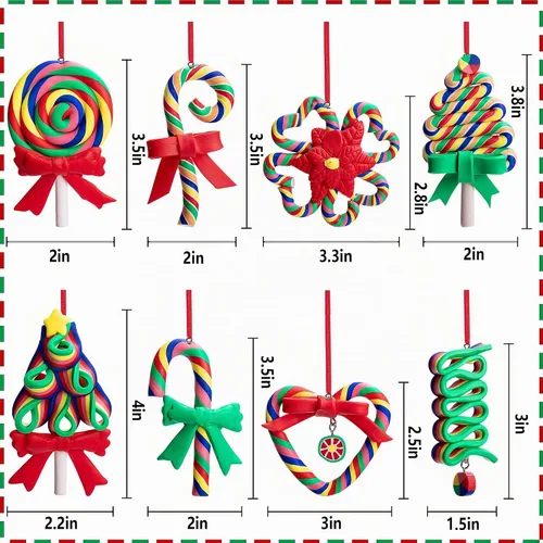 Vista 2 de Codree 8 piezas de adornos de piruleta de bastón de caramelo arcoíris - Adornos colgantes de arcilla polimérica para árbol de Navidad, fiesta