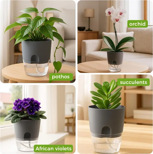 Vista 8 de Macetas de riego automático para plantas de interior, macetas para exteriores, paquete de 3 macetas de riego automático de 6 pulgadas, macetas