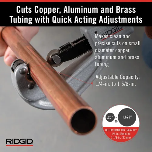 Vista 4 de RIDGID 31632 Modelo 151 Cortador de tubos de acción rápida con capacidad de corte de 1/4"-1-5/8", negro plateado y cortador de tubos de cuartos