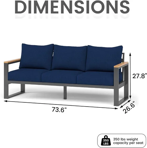 Vista 2 de Sundale Outdoor Muebles de patio, sofá de aluminio para todo tipo de clima, sofá de metal para exteriores de 3 asientos con cojín de olefina de 6