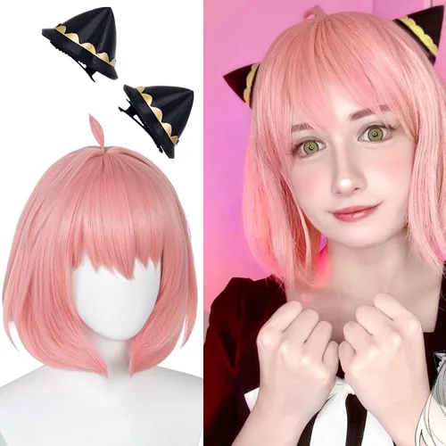 Vista 17 de Peluca larga de anime negro con flequillo y moño espina princesa asesina Peluca negra con moño