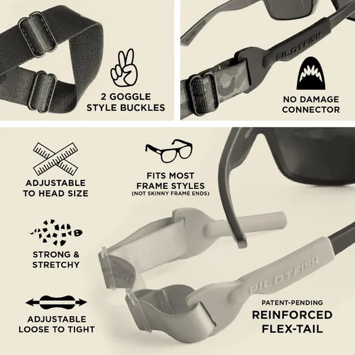 Vista 4 de Pilotfish Correas flexibles para gafas, ajustables para deportes, se adaptan a anteojos y lentes de sol