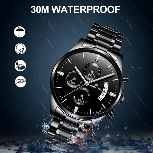 Vista 7 de MEGALITH Mens Watches 45mm Chronograph Quartz Mens Wrist Watches Stainless Steel Waterproof Business Dress Watches for Men Luminous Date Gifts for