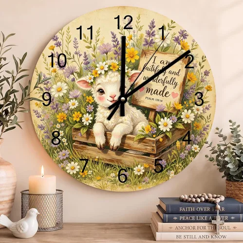 Vista 94 de Reloj de pared con versículo bíblico, con cita religiosa, reloj de madera, texto inspirador cristiano, reloj de madera rústico personalizado