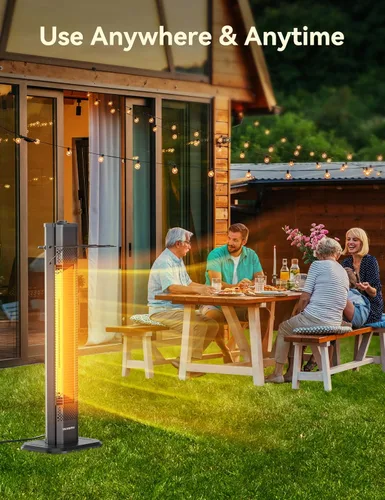 Vista 8 de VAGKRI Calentador Eléctrico de Patio al Aire Libre, Calentador de Tubo de Carbono Infrarrojo de 1500 W Dual, Protección contra Volcadura