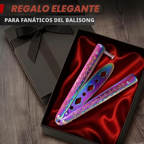 Vista 9 de Rainbow - Cuchillo de mariposa de práctica de 8.2 pulgadas con hoja embotada, cuchillo de mariposa de entrenamiento de metal con asas fuertes