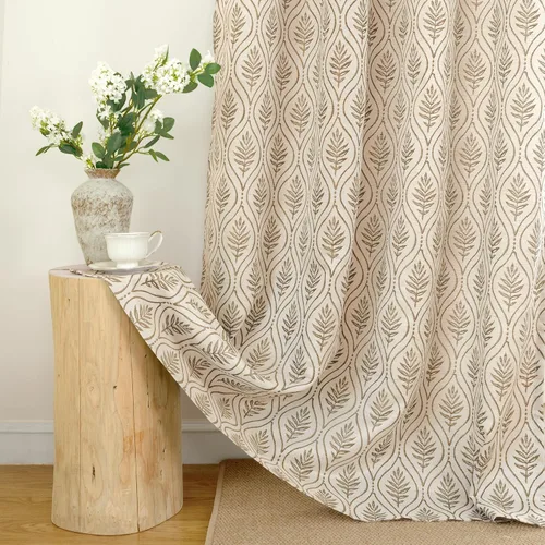 Vista 7 de BGment Cortinas Jacquard French Country Taupe Leaf de 96 pulgadas, 2 Gris pardo
