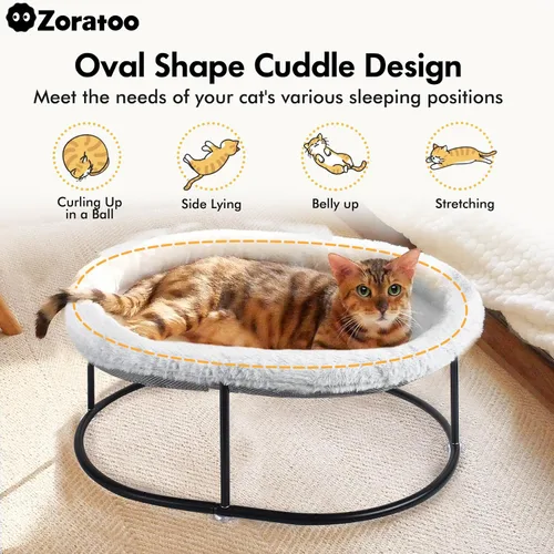 Vista 3 de Zoratoo Hamaca elevada para gatos de interior, cama mullida y cálida para gatos con funda de cama desmontable, cama portátil para mascotas elevada