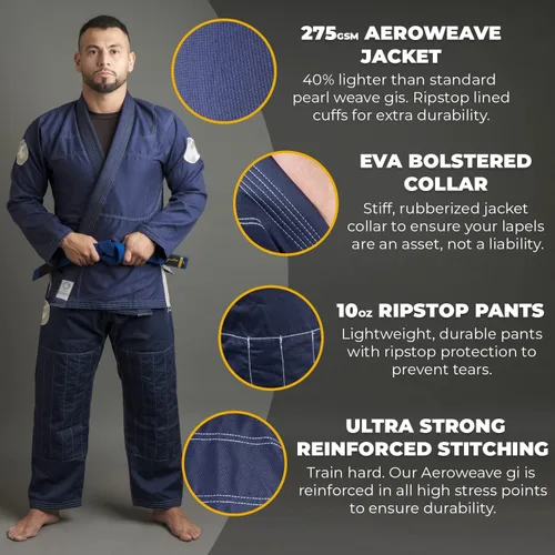 Vista 2 de Gold BJJ Jiu Jitsu Gi - Aeroweave Ultra Lightweight Gi - Preshrunk Brazilian Jiu Jitsu Uniform for Men