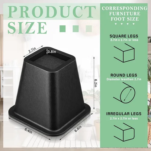 Vista 2 de Novabright Paquete de 4 elevadores de cama para dormitorio universitario de 6 pulgadas, extensores de cama de plástico extra resistentes, apilables