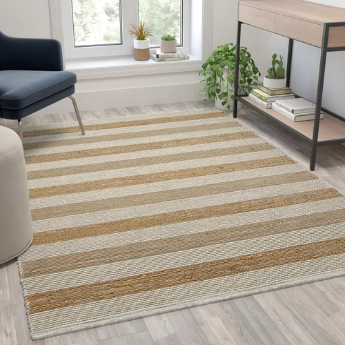 Vista 9 de Flash Furniture Prima - Alfombra de fibra natural de yute de 8 x 10 pies, alfombra trenzada de yute para interiores, alfombras de área natural