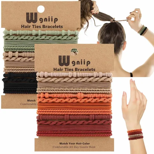 Vista 8 de 20 lazos de pelo boho en 5 estilos, 10 colores - Lindas pulseras para cabello delgado y grueso, elásticos sin daños